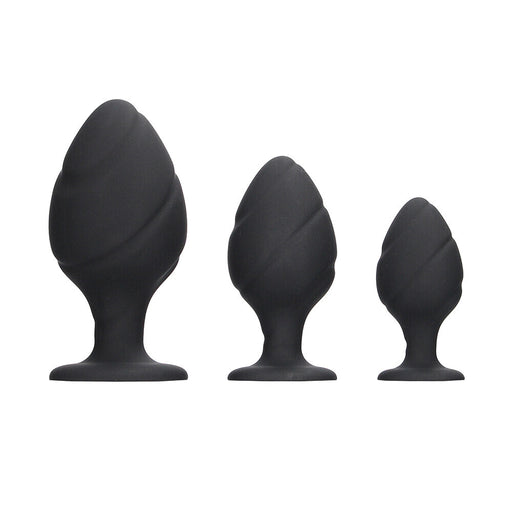 Ouch Silicone Swirled Butt Plug Set Black - AEX Toys