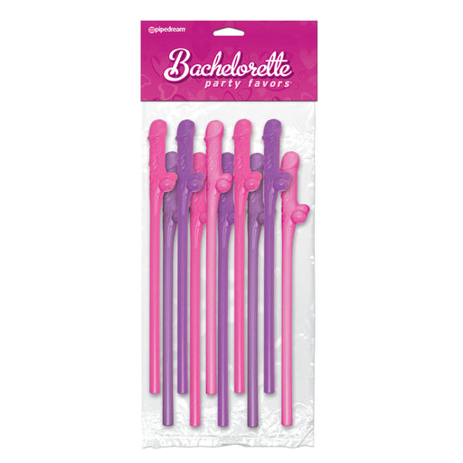 Bachelorette Party Favors 10 Pecker Straws Pink And Purple - AEX Toys