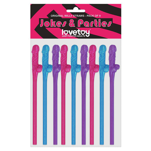 Lovetoy Pack Of 9 Willy Straws Blue Pink And Purple - AEX Toys