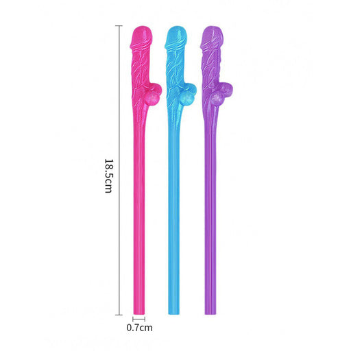 Lovetoy Pack Of 9 Willy Straws Blue Pink And Purple - AEX Toys