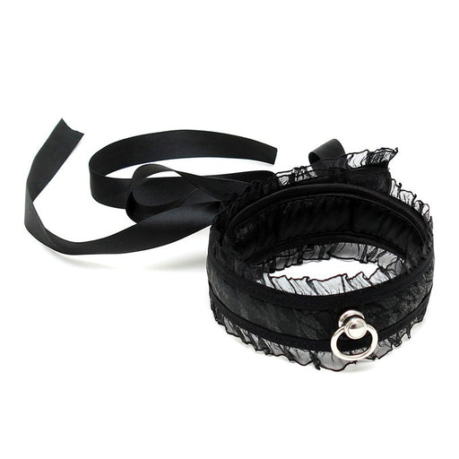 Satin Look Black Collar With O Ring - AEX Toys