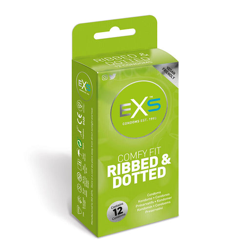 EXS Comfy Fit Ribbed and Dotted Condoms 12 Pack - AEX Toys