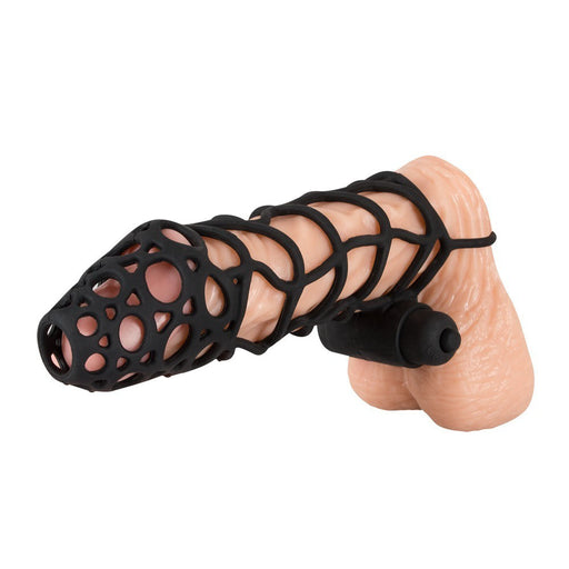 Black Velvet Soft Touch Penis Cage Sleeve And Vibe - AEX Toys