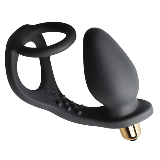 Rocks Off 7 Speed ROZen Cockring And Anal Plug Black - AEX Toys