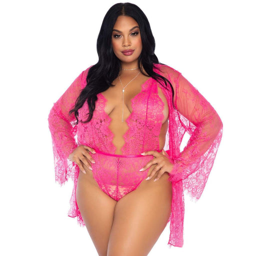 Leg Avenue Floral Lace Teddy and Robe Set - AEX Toys