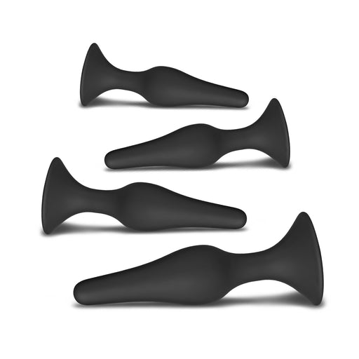 Set of Four Silicone Butt Plugs Black - AEX Toys