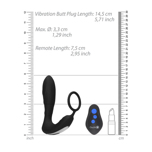 Ouch E Stimulation And Vibration Butt Plug And Cock Ring - AEX Toys