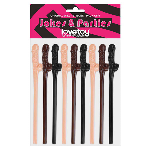 Lovetoy Pack Of 9 Willy Straws Black Brown And Pink - AEX Toys