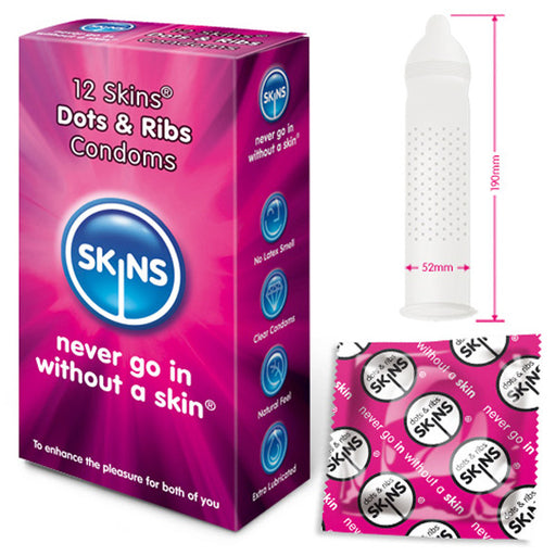 Skins Condoms Dots And Ribs 12 Pack - AEX Toys